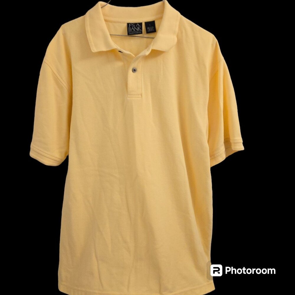 Men's Jos A Bank Polo SS Size L Yellow Traveler"s Collection Cotton EUC